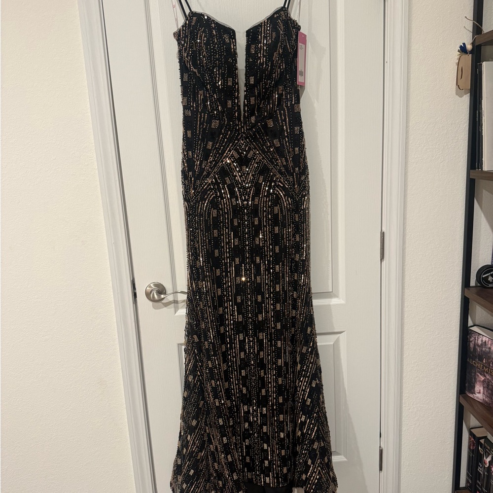 Tiffany Designs Black Dress with Gold Sequins